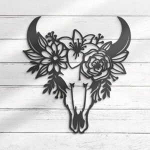 Flower-Cow-Skull-Farmhouse-Metal-Wall-Art-LED-Light-2