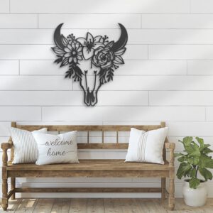 Flower-Cow-Skull-Farmhouse-Metal-Wall-Art-LED-Light-3