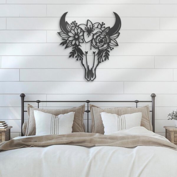 Flower-Cow-Skull-Farmhouse-Metal-Wall-Art-LED-Light-7