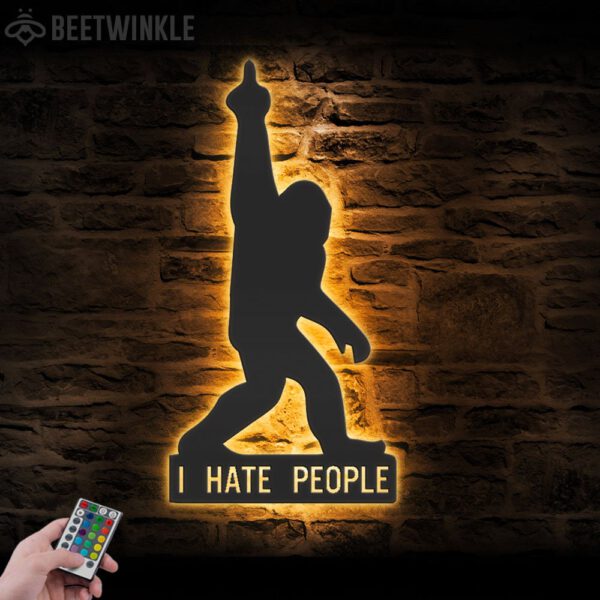 Funny-Bigfoot-I-Hate-People-Metal-Wall-Art-LED-Light