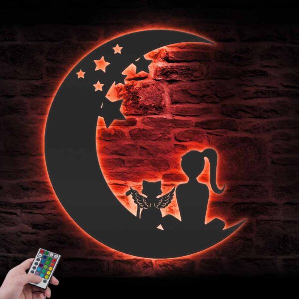 Girl-And-Cat-Angle-Wing-On-The-Moon-Metal-Wall-Art-with-LED-Light-4