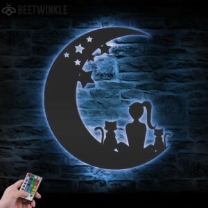 Girl-And-Cat-On-The-Moon-Metal-Wall-Art-with-LED-Light-3