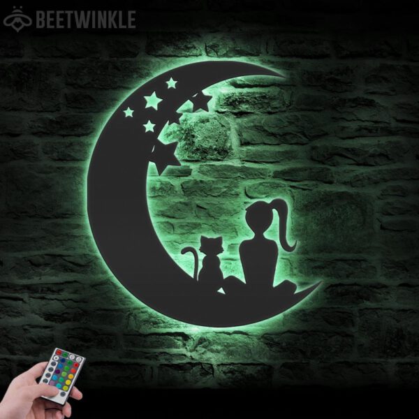 Girl-And-Cat-On-The-Moon-Metal-Wall-Art-with-LED-Light-4-1