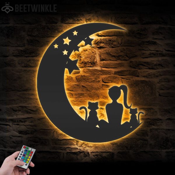 Girl-And-Cat-On-The-Moon-Metal-Wall-Art-with-LED-Light-4