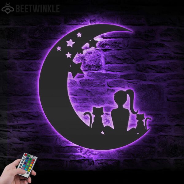 Girl-And-Cat-On-The-Moon-Metal-Wall-Art-with-LED-Light-5