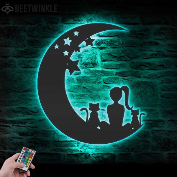 Girl-And-Cat-On-The-Moon-Metal-Wall-Art-with-LED-Light-6