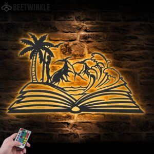 Girl-Beach-Scene-on-the-Book-Lover-Metal-Wall-Art-LED-Light-2