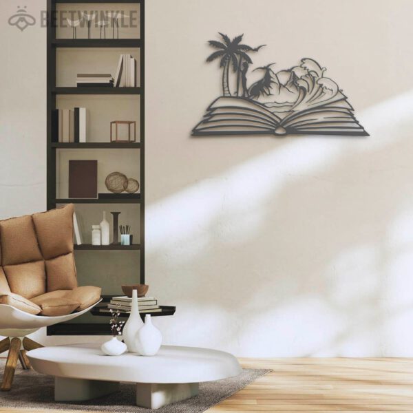 Girl-Beach-Scene-on-the-Book-Lover-Metal-Wall-Art-LED-Light-4