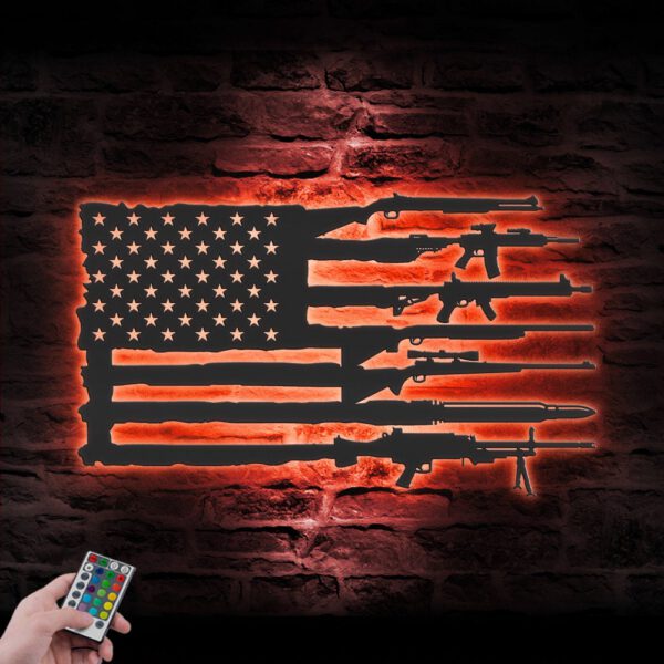 Gun-American-Flag-Metal-Wall-Art-LED-Light-5