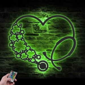 Heart-Stethoscope-Shamrock-Metal-Wall-Art-LED-Light-3