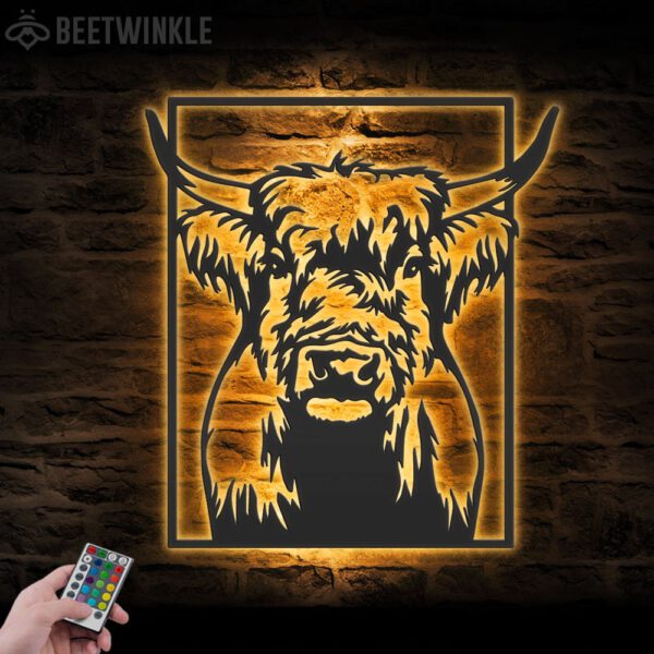 Highland-Cow-Farmhouse-Metal-Wall-Art-LED-Light-3