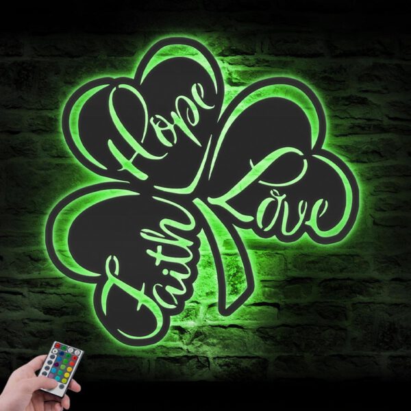 Lucky-Shamrock-Metal-Wall-Art-LED-Light-8