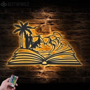 Man-Beach-Scene-on-the-Book-Lover-Metal-Wall-Art-LED-Light-2