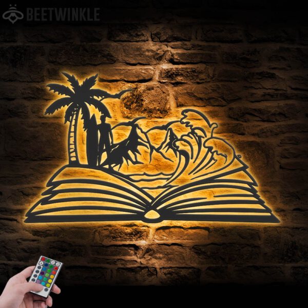 Man-Beach-Scene-on-the-Book-Lover-Metal-Wall-Art-LED-Light-2