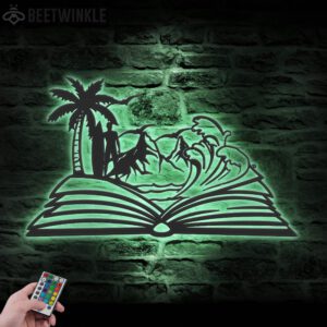 Man-Beach-Scene-on-the-Book-Lover-Metal-Wall-Art-LED-Light-3