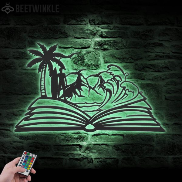 Man-Beach-Scene-on-the-Book-Lover-Metal-Wall-Art-LED-Light-3