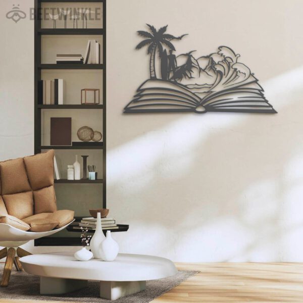 Man-Beach-Scene-on-the-Book-Lover-Metal-Wall-Art-LED-Light-5