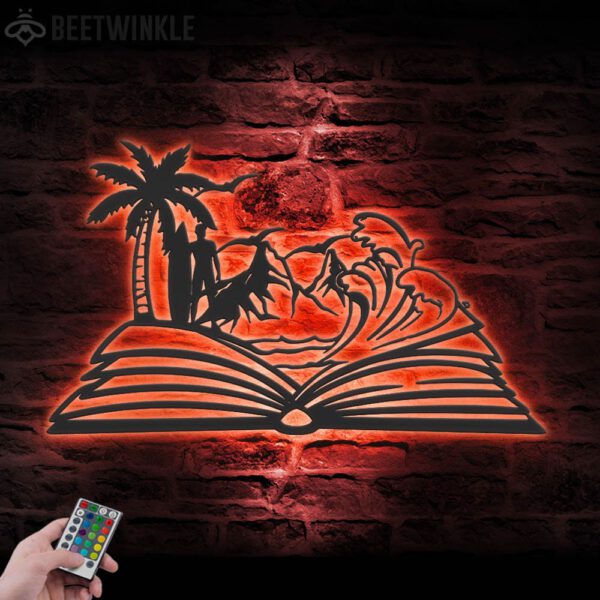 Man-Beach-Scene-on-the-Book-Lover-Metal-Wall-Art-LED-Light-6