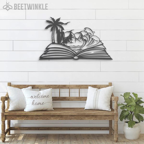 Man-Beach-Scene-on-the-Book-Lover-Metal-Wall-Art-LED-Light-7