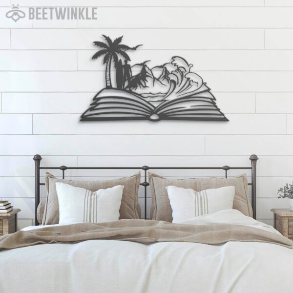 Man-Beach-Scene-on-the-Book-Lover-Metal-Wall-Art-LED-Light-8