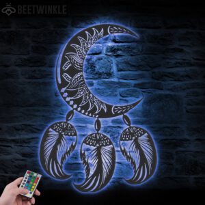 Moon-Dream-Catcher-Metal-Wall-Art-LED-Light-3