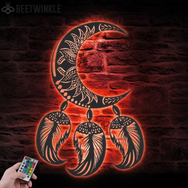 Moon-Dream-Catcher-Metal-Wall-Art-LED-Light-4