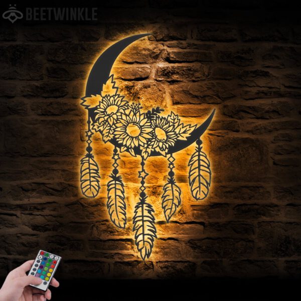 Moon-Sunflower-Dream-Catcher-Metal-Wall-Art-LED-Light