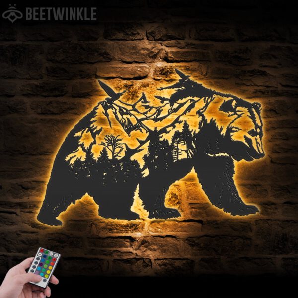 Mountain-Bear-Metal-Wall-Art-LED-Light