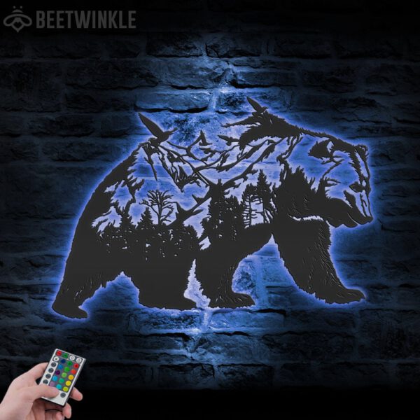 Mountain-Bear-Metal-Wall-Art-LED-Light-7