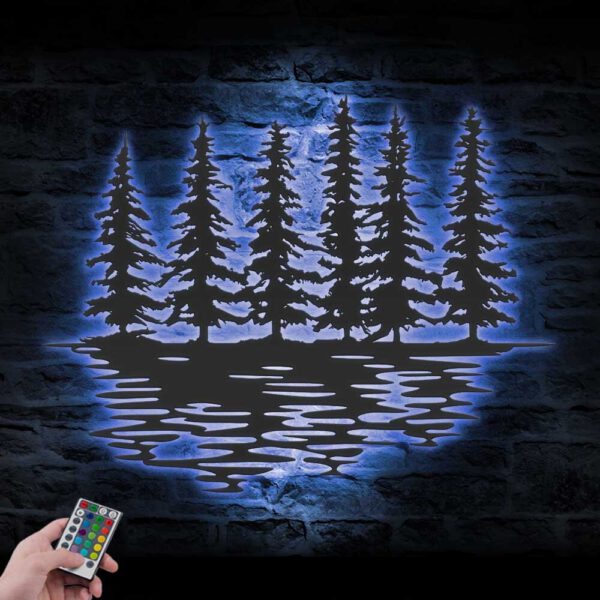 Nature-Wispy-Pine-Tree-Lake-Metal-Wall-Art-LED-Light