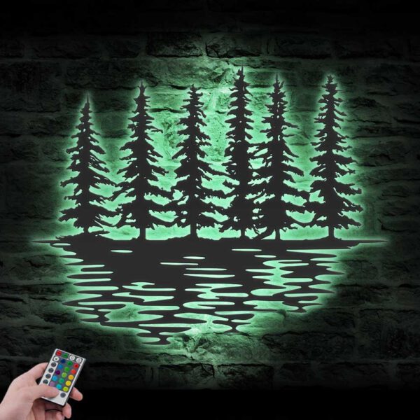 Nature-Wispy-Pine-Tree-Lake-Metal-Wall-Art-LED-Light-7