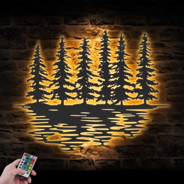 Nature-Wispy-Pine-Tree-Lake-Metal-Wall-Art-LED-Light-8