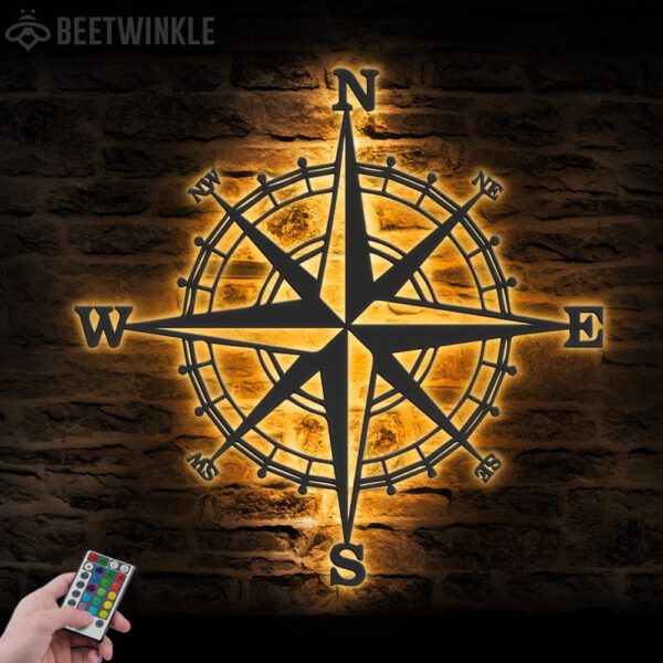 Nautical-Compass-Metal-Wall-Art-LED-Light-3-1