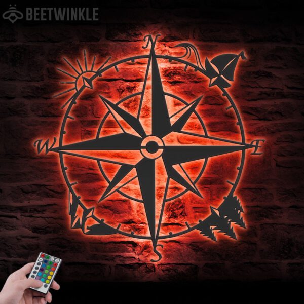 Nautical-Compass-Metal-Wall-Art-LED-Light-4