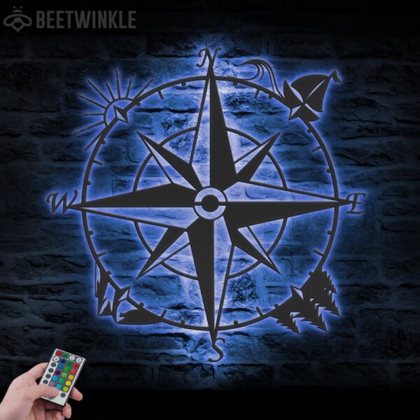 Nautical-Compass-Metal-Wall-Art-LED-Light