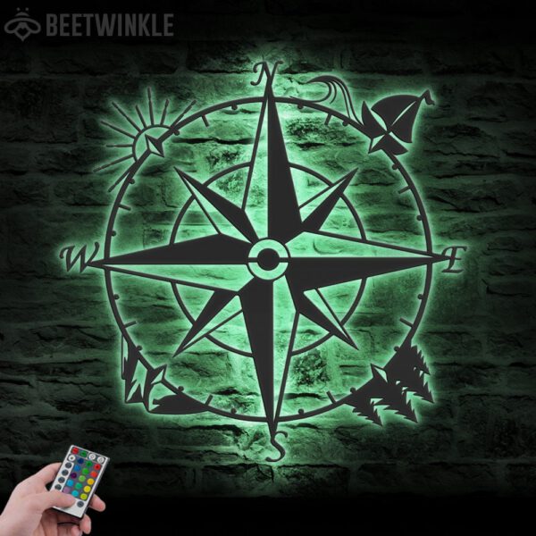 Nautical-Compass-Metal-Wall-Art-LED-Light-8