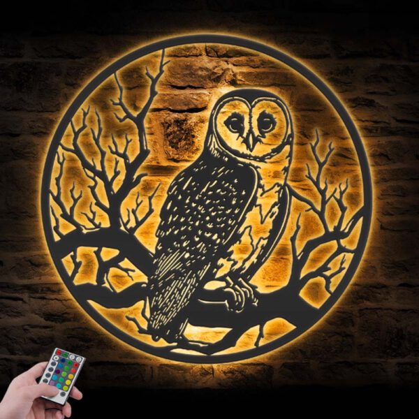 Owl-On-the-Branch-Metal-Wall-Art-with-LED-Light