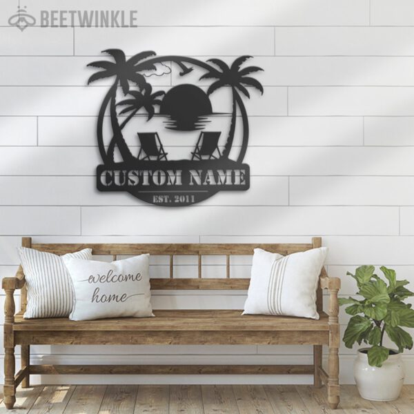 Personalized-Nautical-Beach-House-Name-Sign-Decoration-Summer-Coastal-Sunset-Palm-Tree-Home-Decor-6