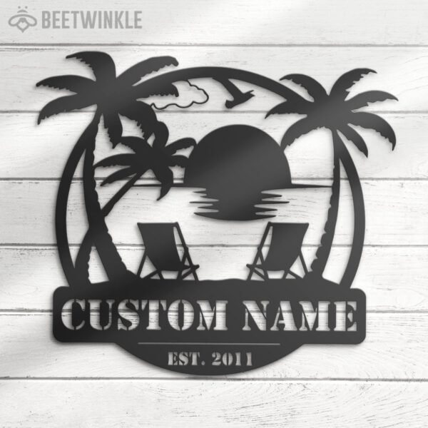 Personalized-Nautical-Beach-House-Name-Sign-Decoration-Summer-Coastal-Sunset-Palm-Tree-Home-Decor-8