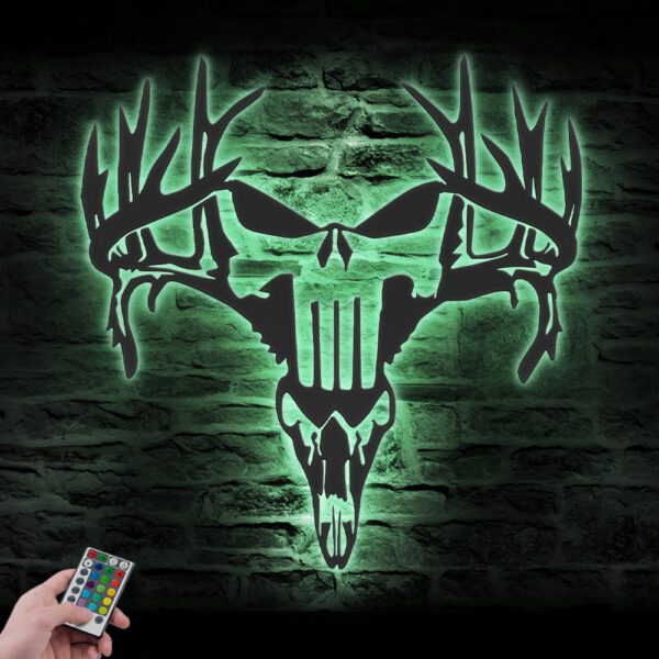 Punisher-Skull-Deer-Hunting-Metal-Wall-Art-LED-Light-4