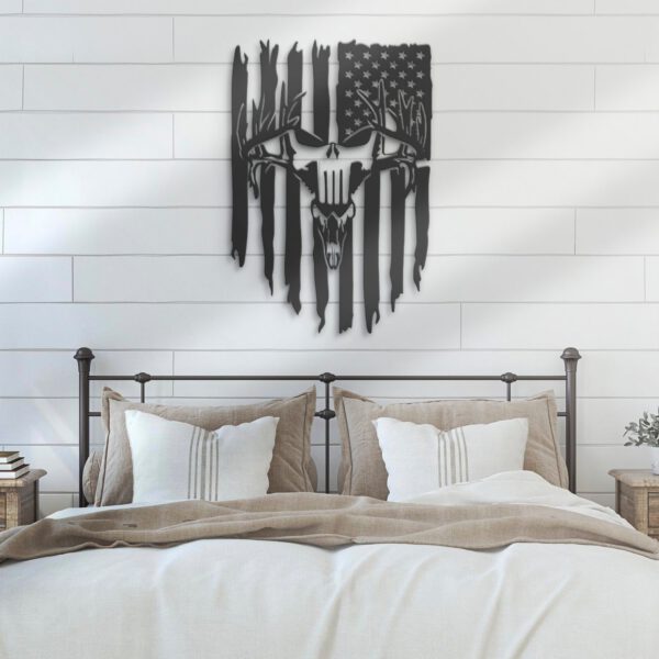 Punisher-Skull-Deer-Hunting-US-Flag-Metal-Wall-Art-LED-Light-7