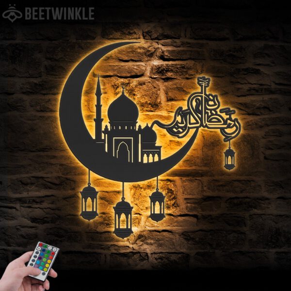 Ramadan-Mubarak-Moon-Metal-Wall-Art-LED-Light-10