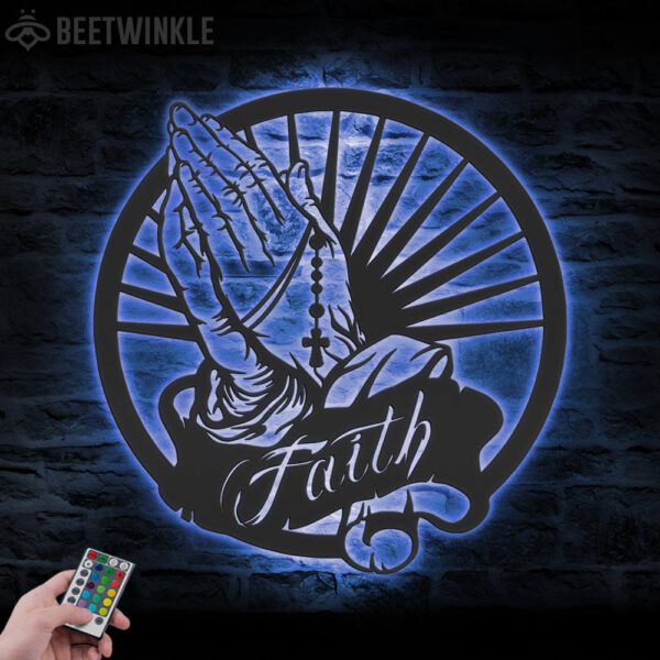 Religious-Praying-Hands-Faith-Metal-Wall-Art-LED-Light-2