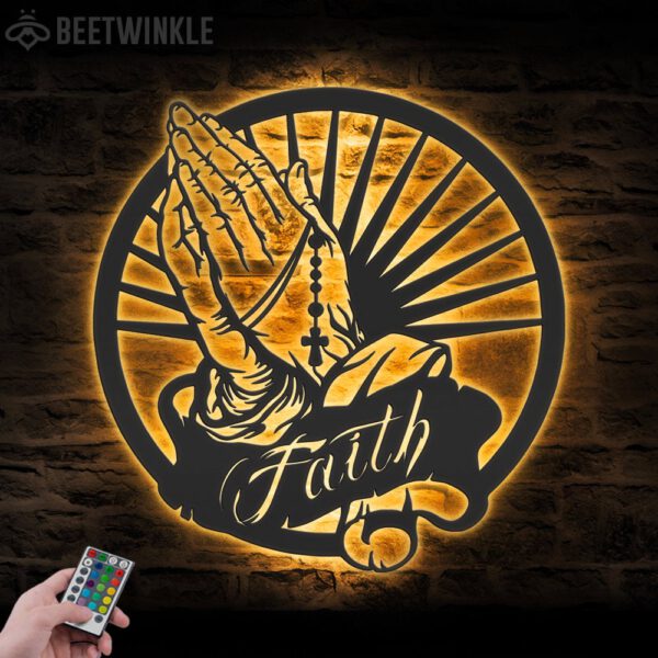 Religious-Praying-Hands-Faith-Metal-Wall-Art-LED-Light-5