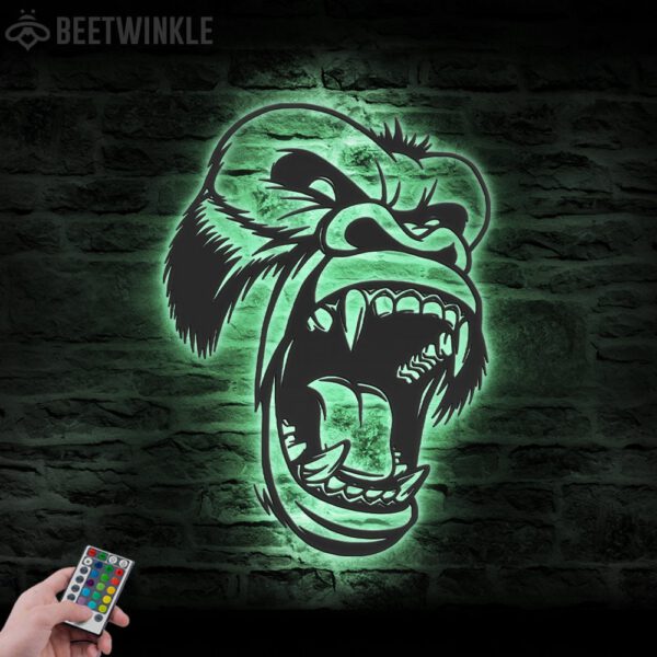 Roaring-Gorilla-Angry-Metal-Wall-Art-LED-Light-6