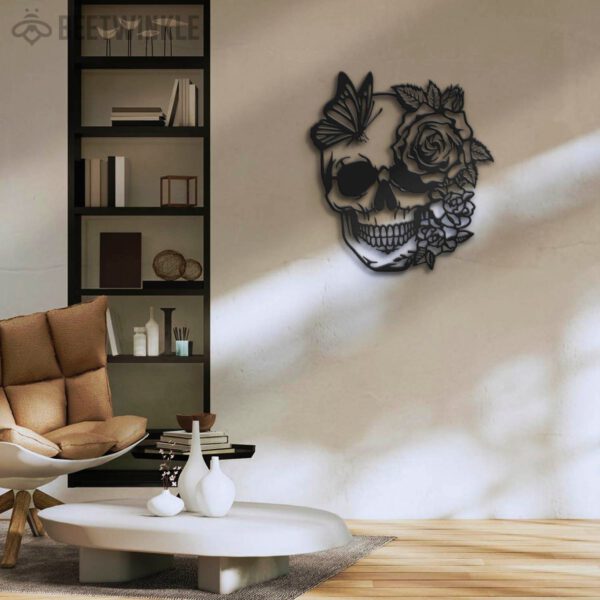 Rose-Sugar-Skull-Metal-Wall-Art-with-LED-Light-4