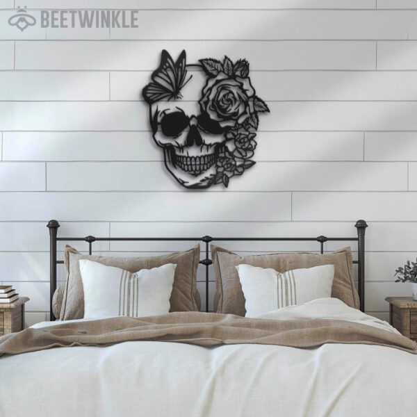 Rose-Sugar-Skull-Metal-Wall-Art-with-LED-Light