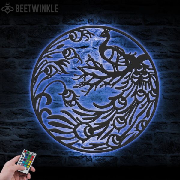 Ryounoart-Peacock-Bird-Metal-Wall-Art-LED-Light-6