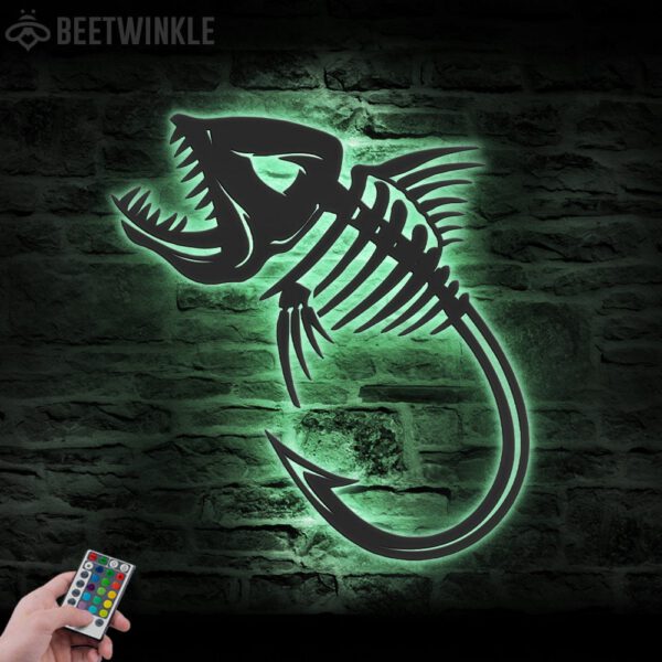 Skeleton-Bass-Fishing-Hook-Metal-Wall-Art-LED-Light