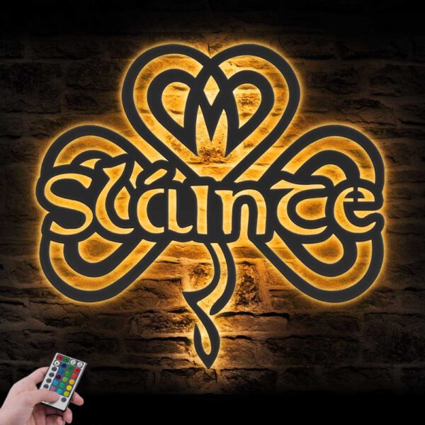 Slainte-Slainte-Celtic-Knot-Shamrock-Metal-Wall-Art-LED-Light